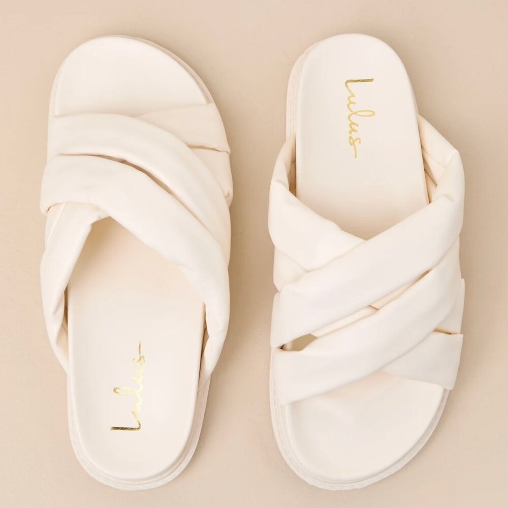 Cream/Bone Crisscross Slide Sandals 'Tolleson' 10